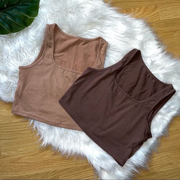 SHEIN | Tan & Brown Cropped Tank Tops Size Medium - Picture 1 of 4